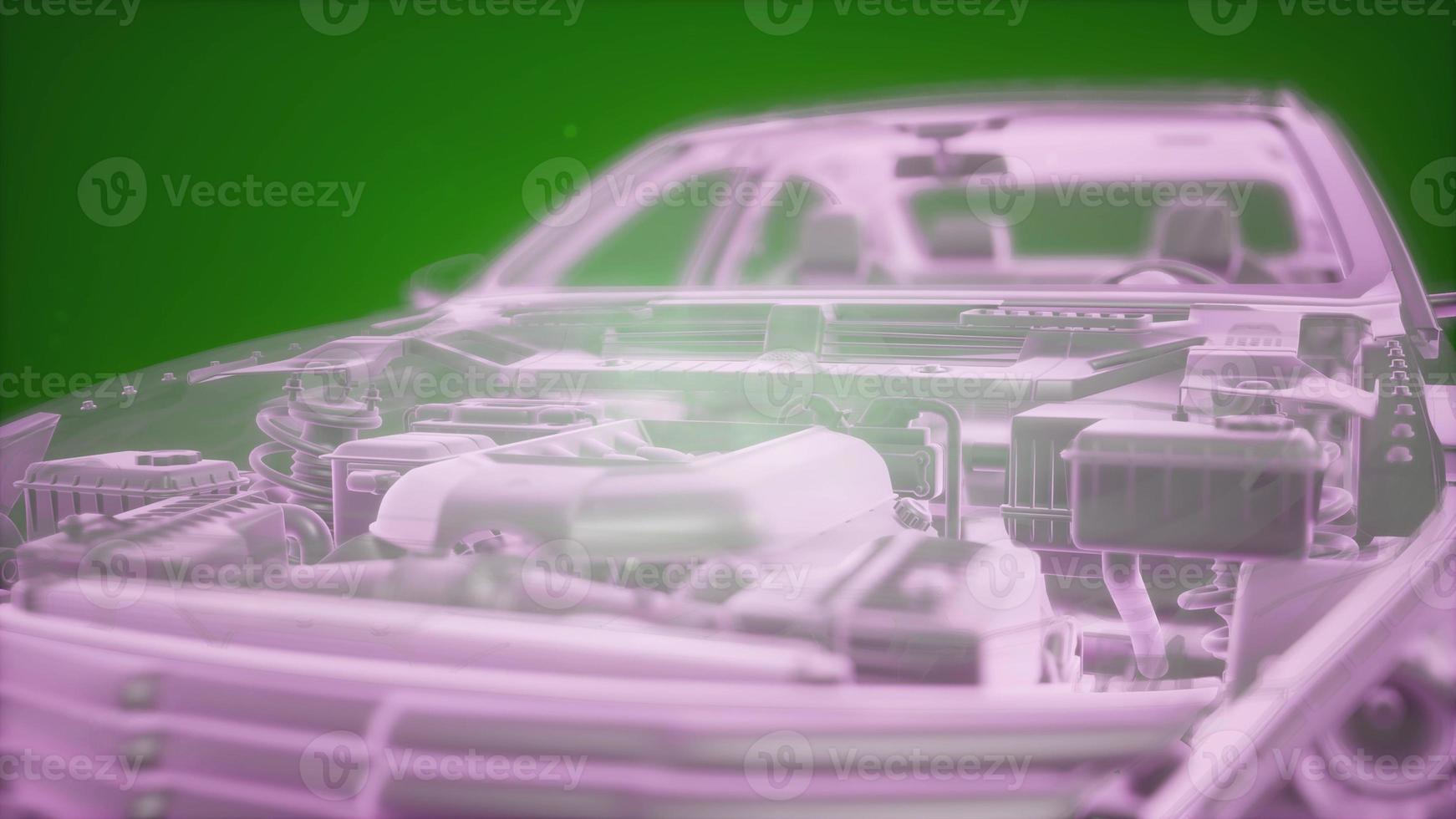 Holographic animation of 3D wireframe car model with engine photo