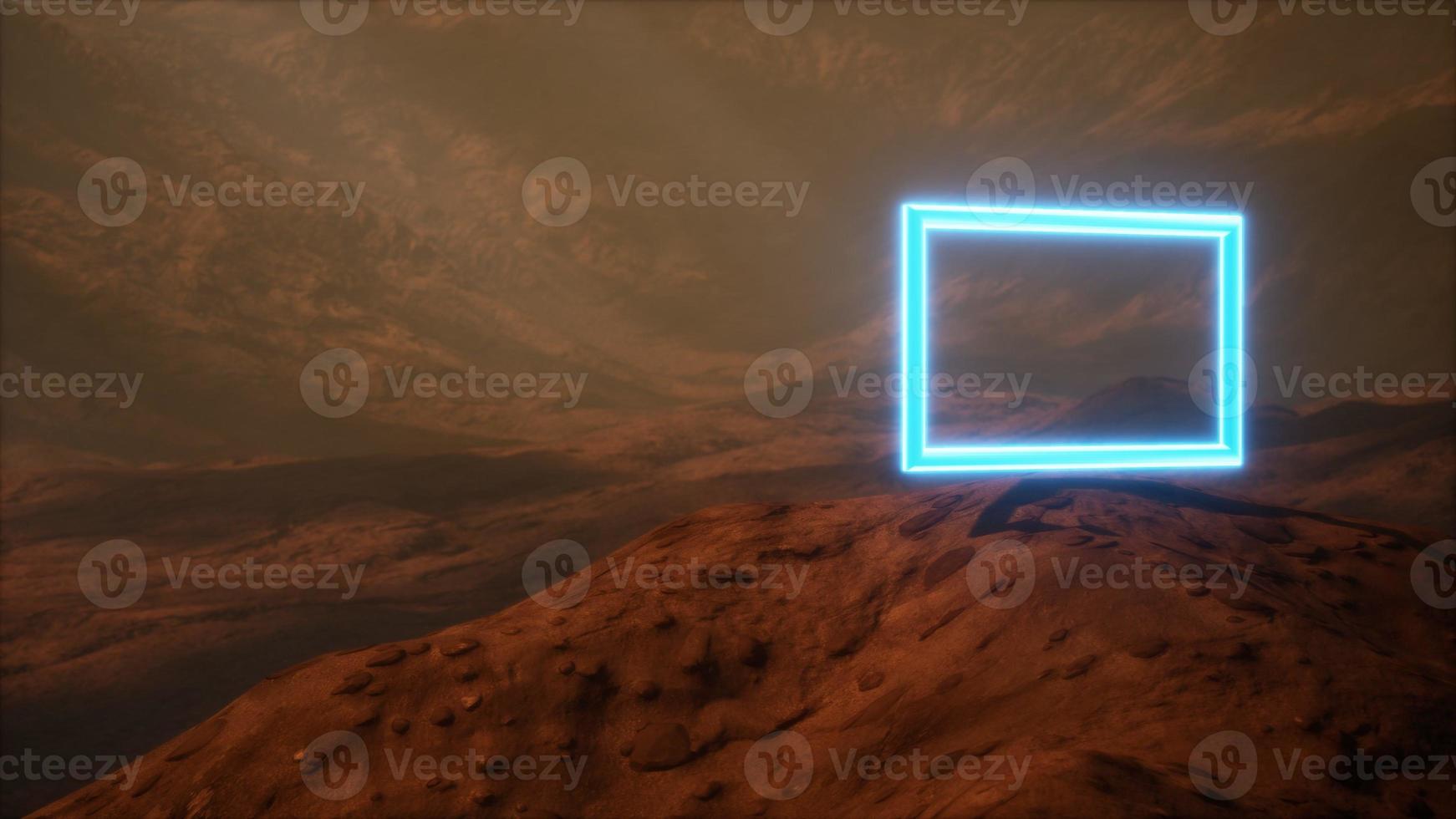 Neon Portal on Mars Planet Surface With Dust Blowing photo