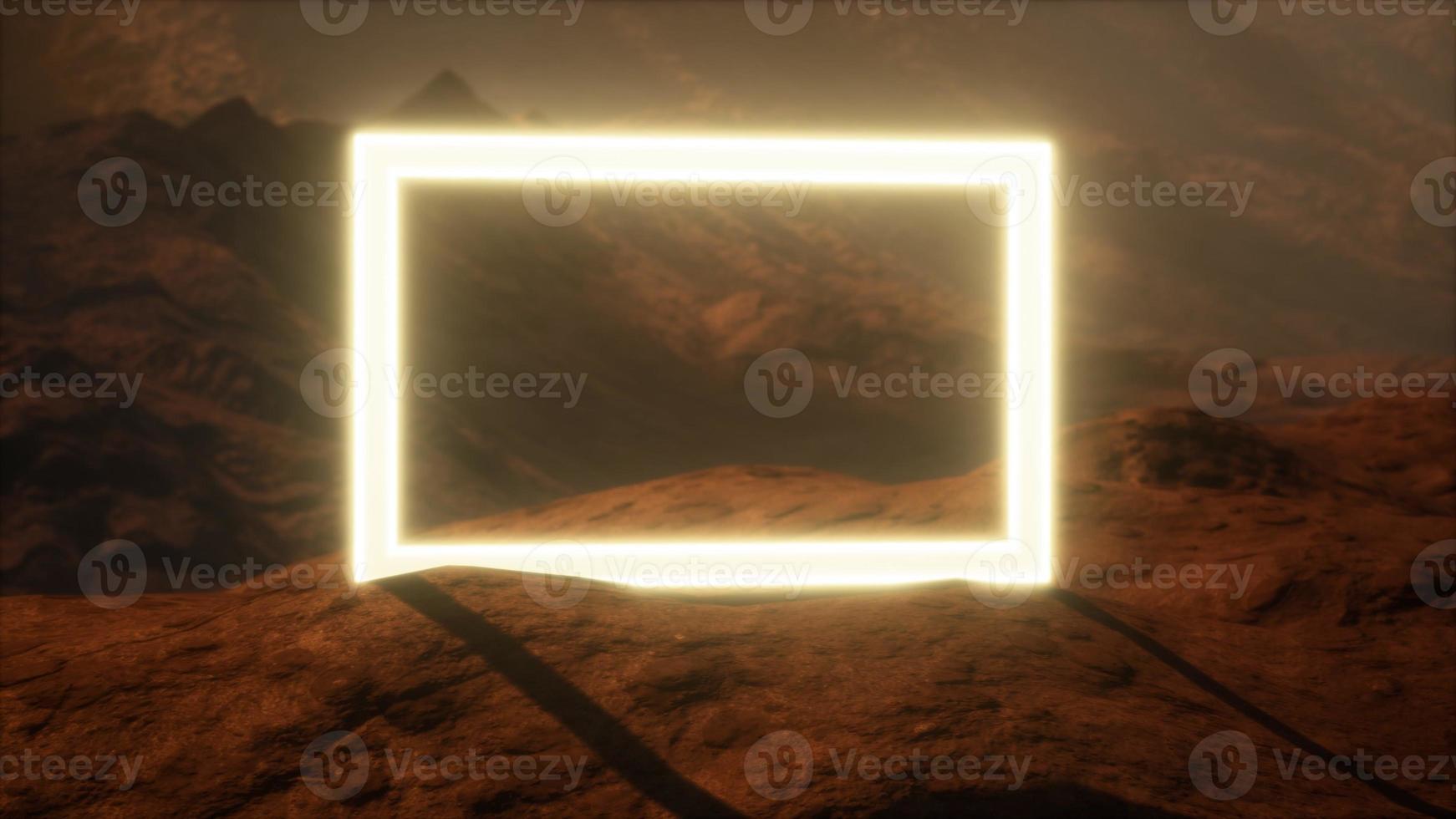 Neon Portal on Mars Planet Surface With Dust Blowing photo