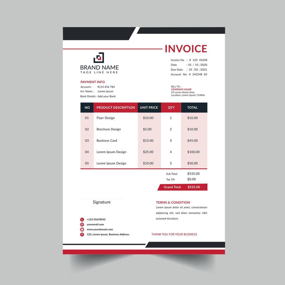 modern and professional business invoice template vector