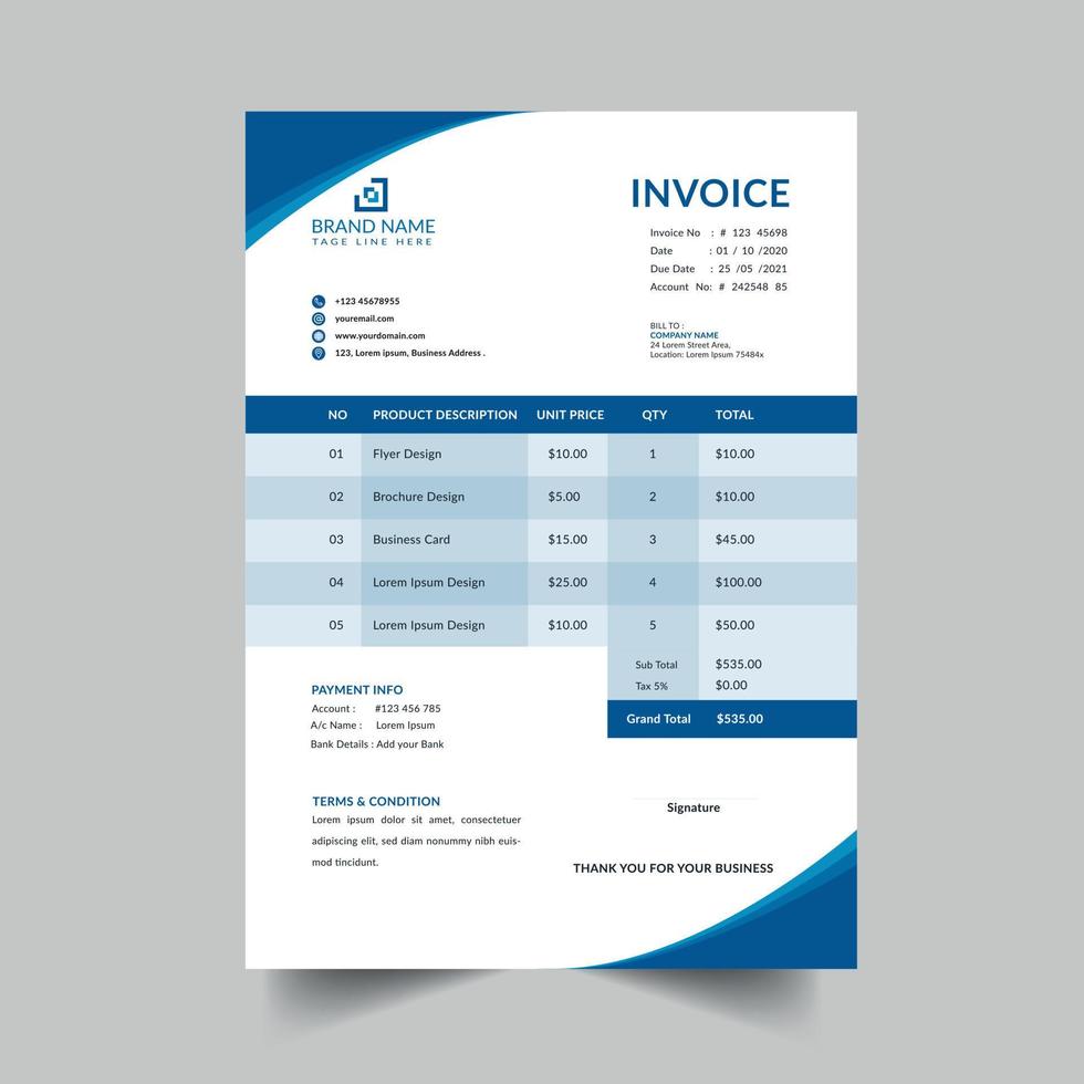 modern and professional business invoice template vector