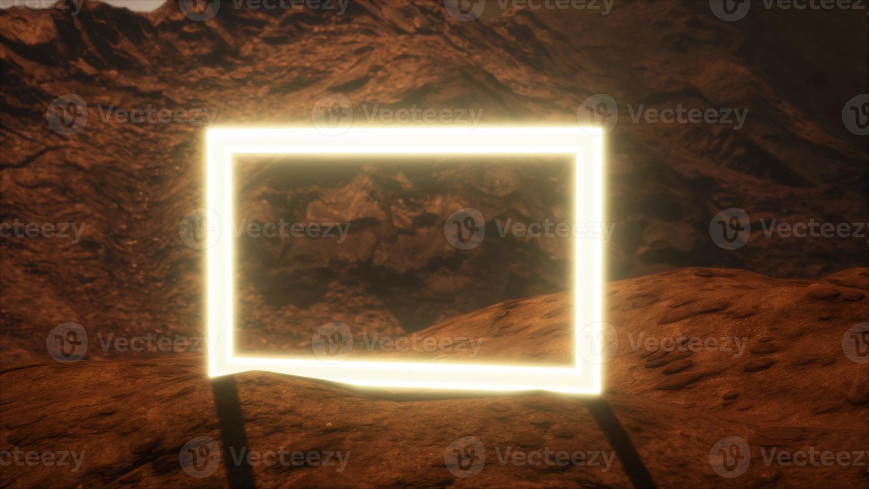 Neon Portal on Mars Planet Surface With Dust Blowing photo