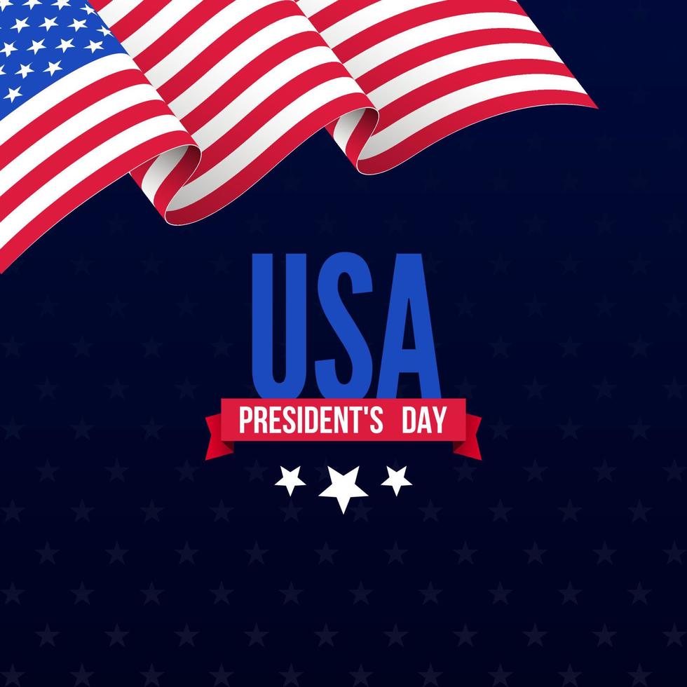 Happy Presidents Day in USA celebrate design with waving United States of America national flag. Vector illustration.