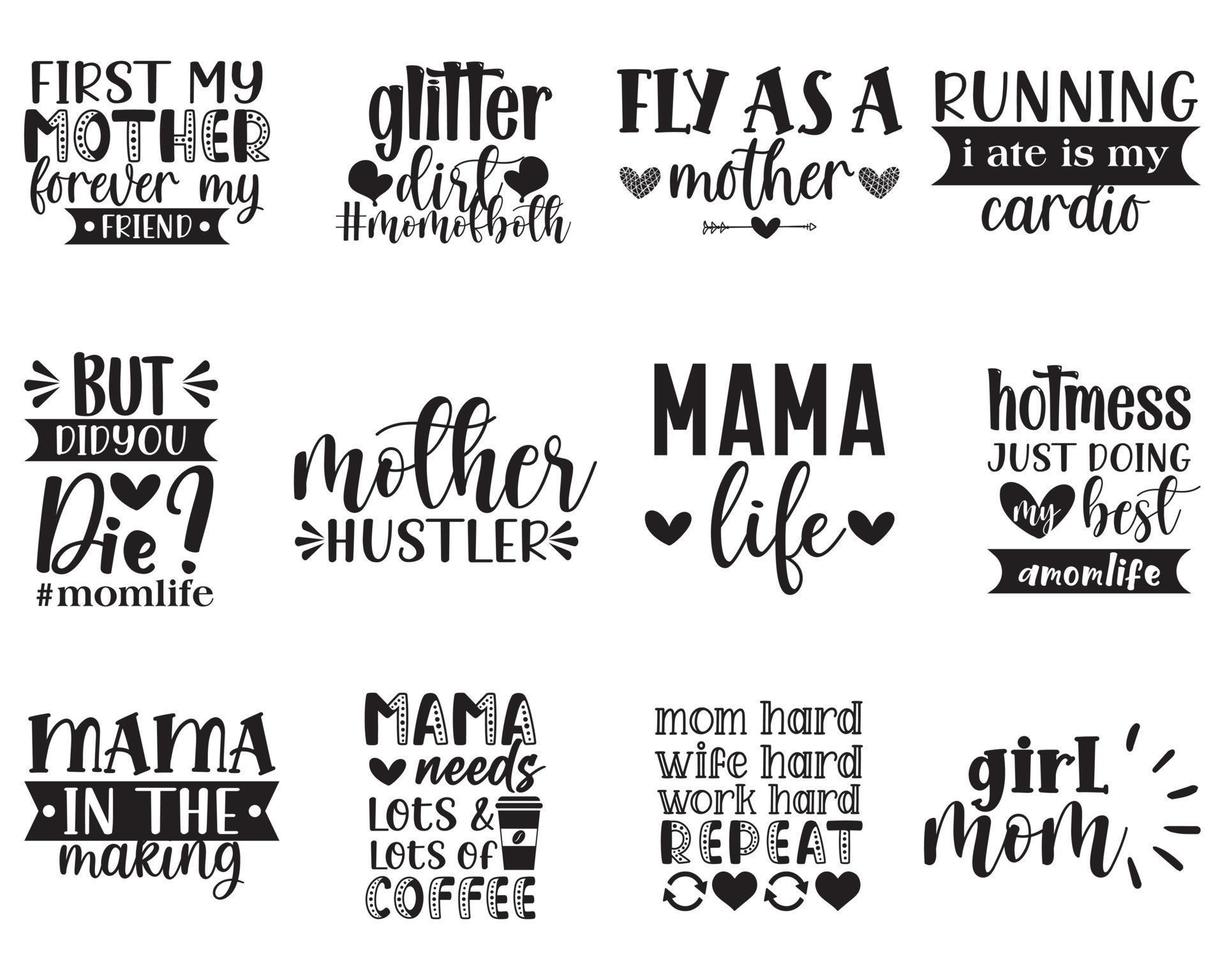 set of mother's day hand lettering quotes vector