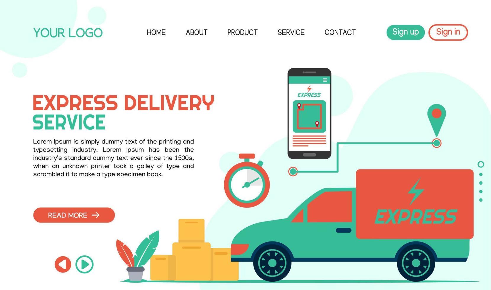 Express delivery service landing page template design vector illustration