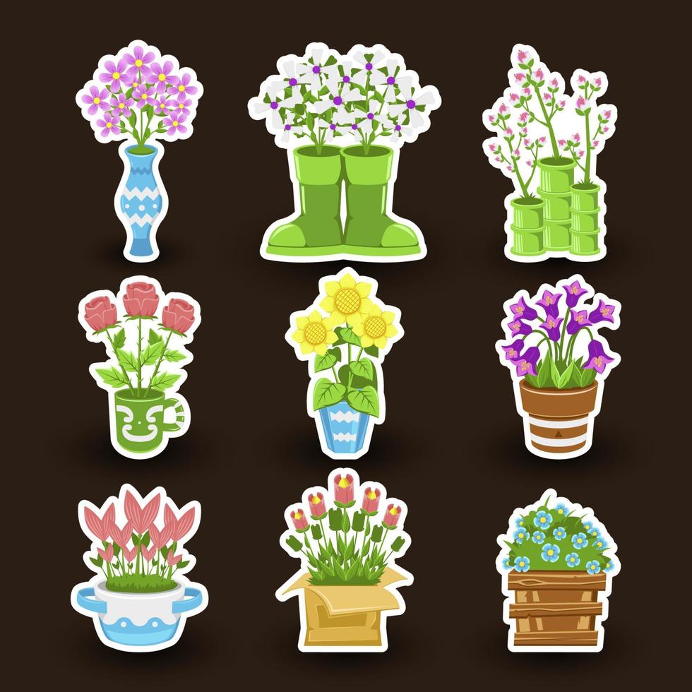 Floral Gardening Sticker Collection vector