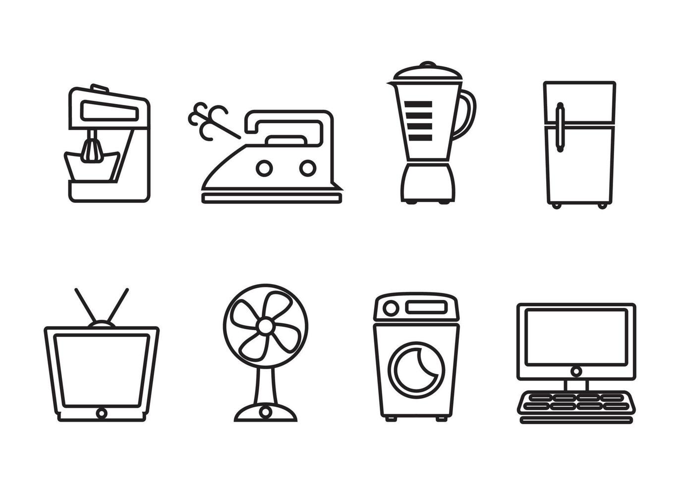 conjunto de gráficos vectoriales modernos de iconos de equipos electrónicos domésticos vector