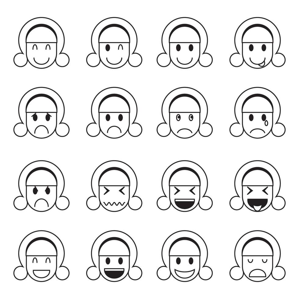 set of modern vector graphics of a collection of faces with various expressions.