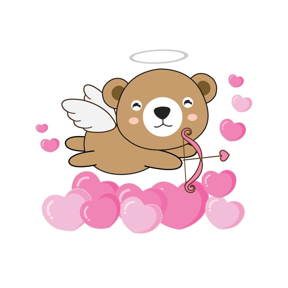 lindo oso cupido con arco de corazón y flecha. vector