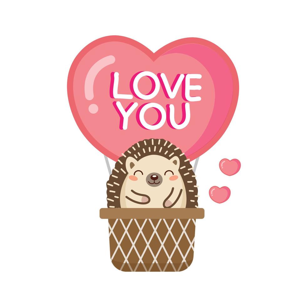 Cute Hedgehog in hot air balloon.Valentine's day card. vector