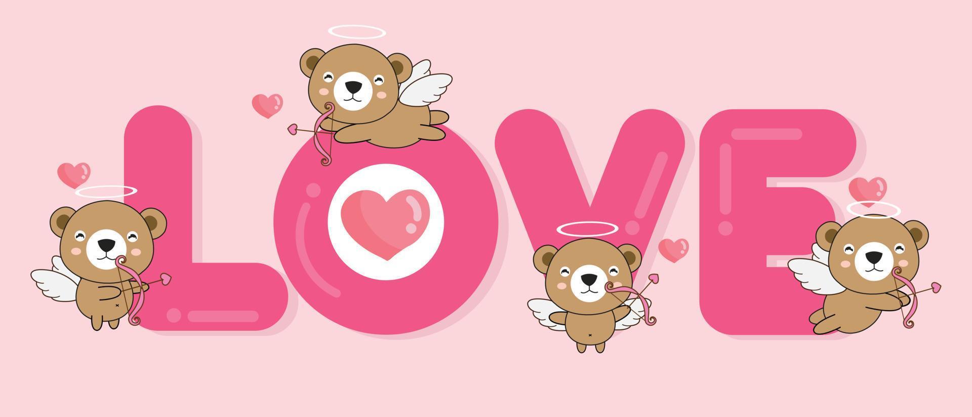 lindo oso cupido con amor. vector