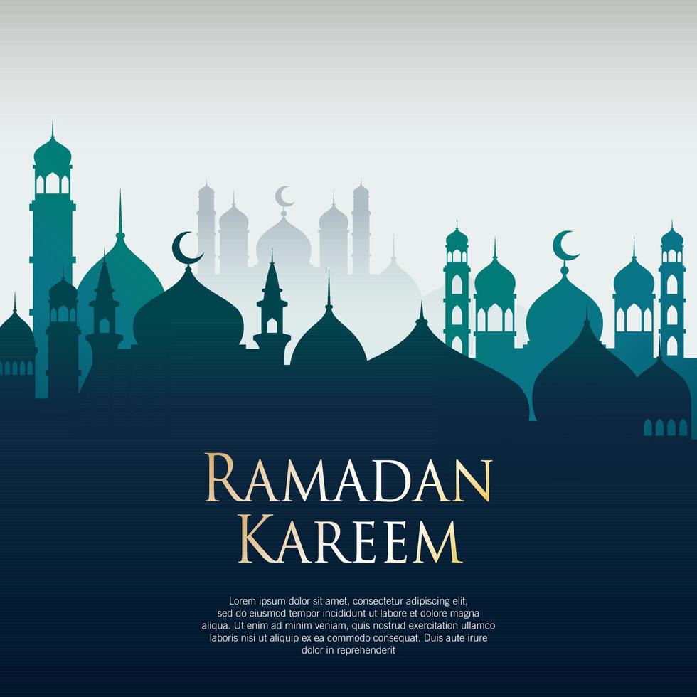 Vector illustration of mosque building silhouette. Suitable for design element of Ramadan Kareem greeting decoration. Ramadan Kareem poster background template.