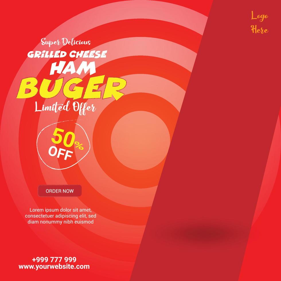 Delicious burger and food menu social media banner template free vector