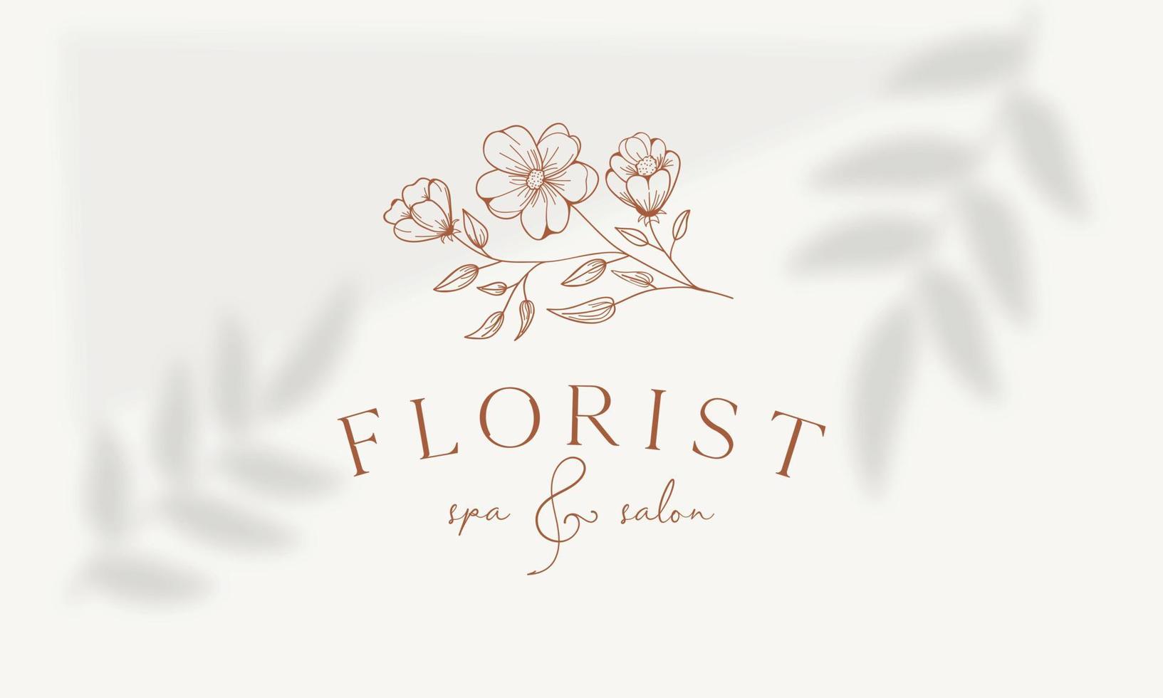 logotipo dibujado a mano con elementos florales botánicos con flores silvestres y hojas. logo para spa y salón de belleza, boutique, tienda orgánica, boda, diseñador floral, interior, fotografía, cosmética. vector