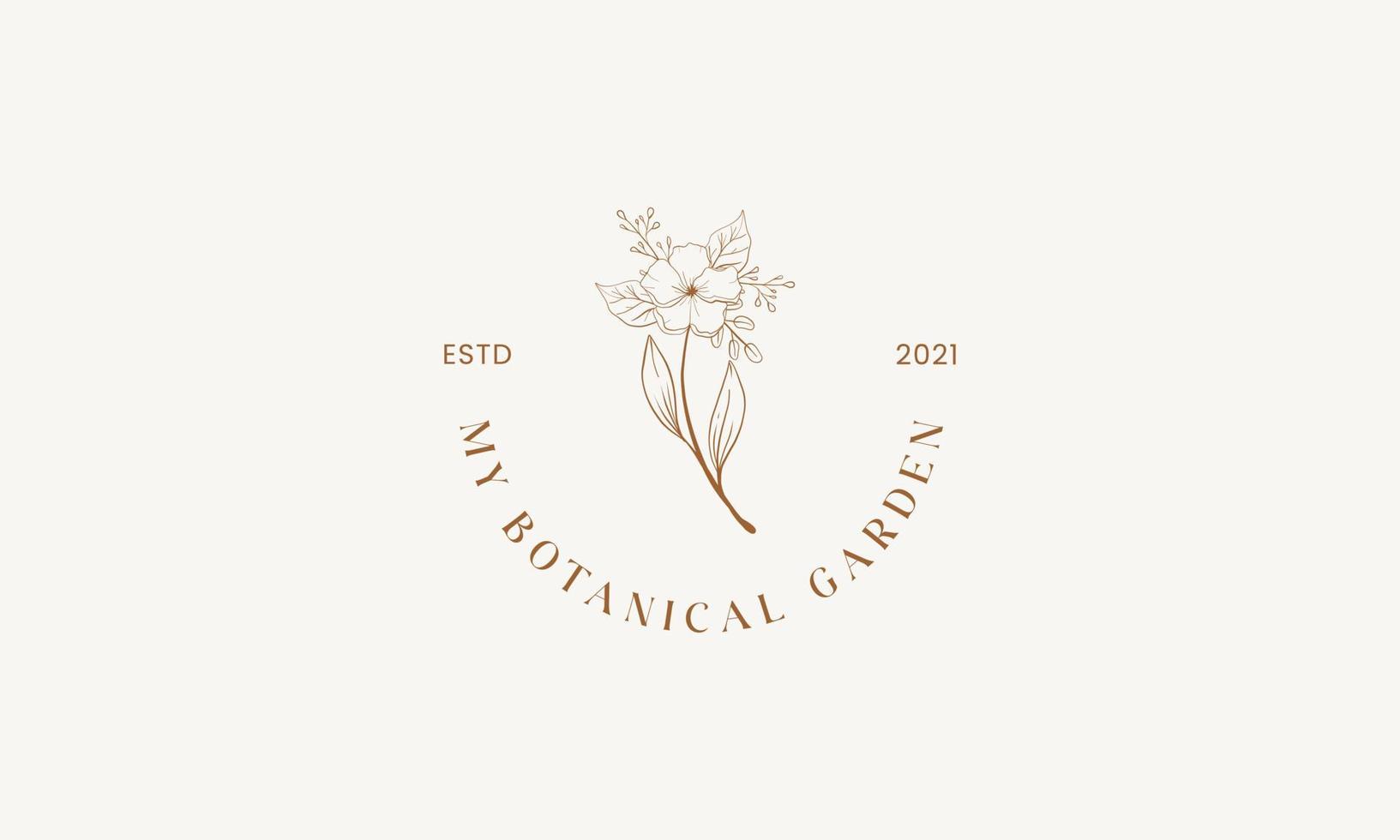 Botanical Floral element Hand Drawn Logo with Wild Flower and Leaves. Logo for spa and beauty salon, boutique, organic shop, wedding, floral designer, interior, photography, cosmetic. vector