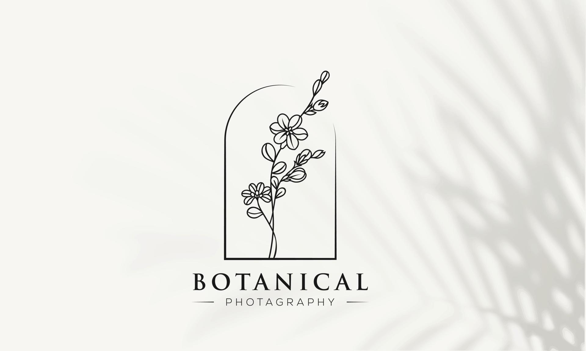 Botanical Floral element Hand Drawn Logo with Wild Flower and Leaves ...