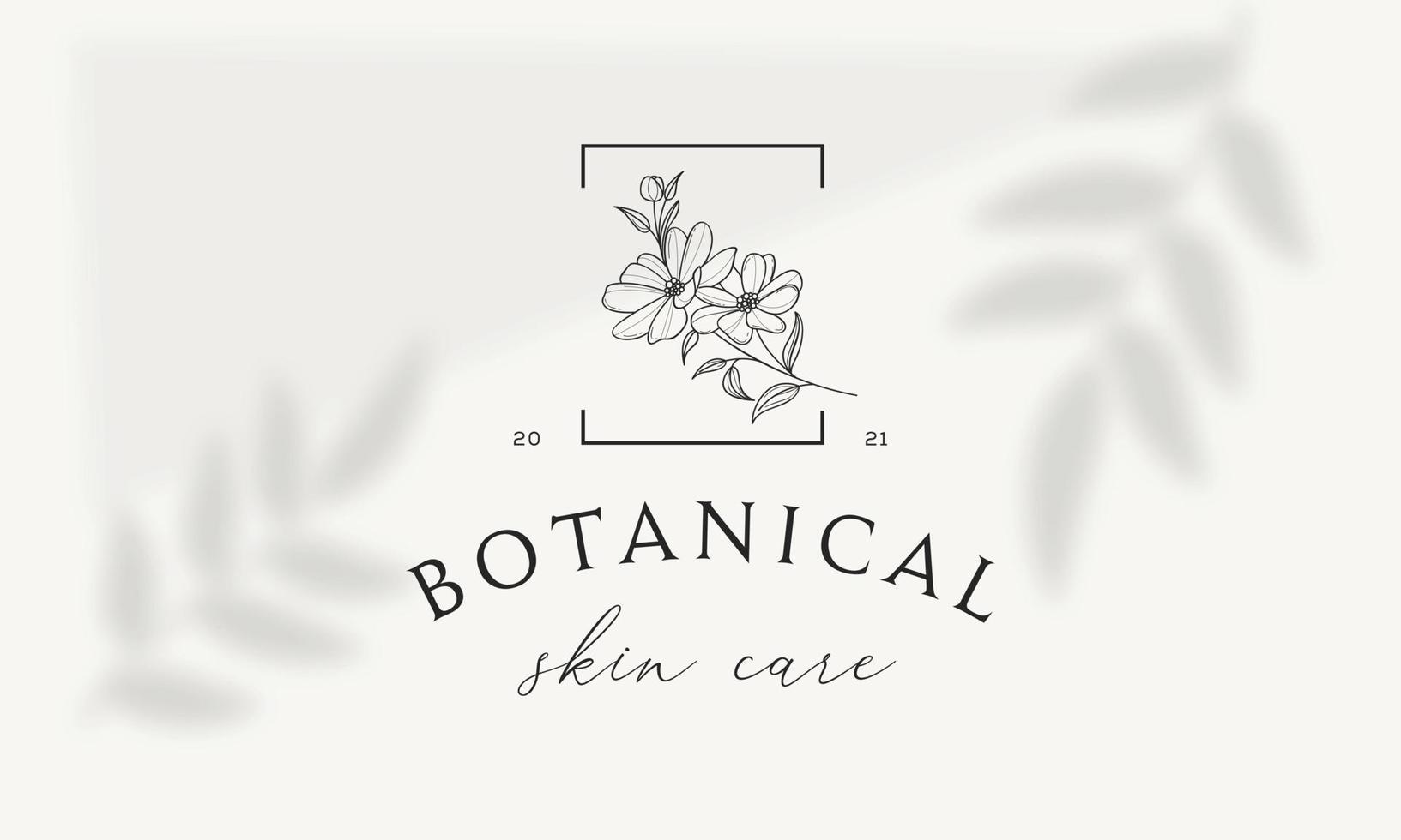 Botanical Floral element Hand Drawn Logo with Wild Flower and Leaves. Logo for spa and beauty salon, boutique, organic shop, wedding, floral designer, interior, photography, cosmetic. vector