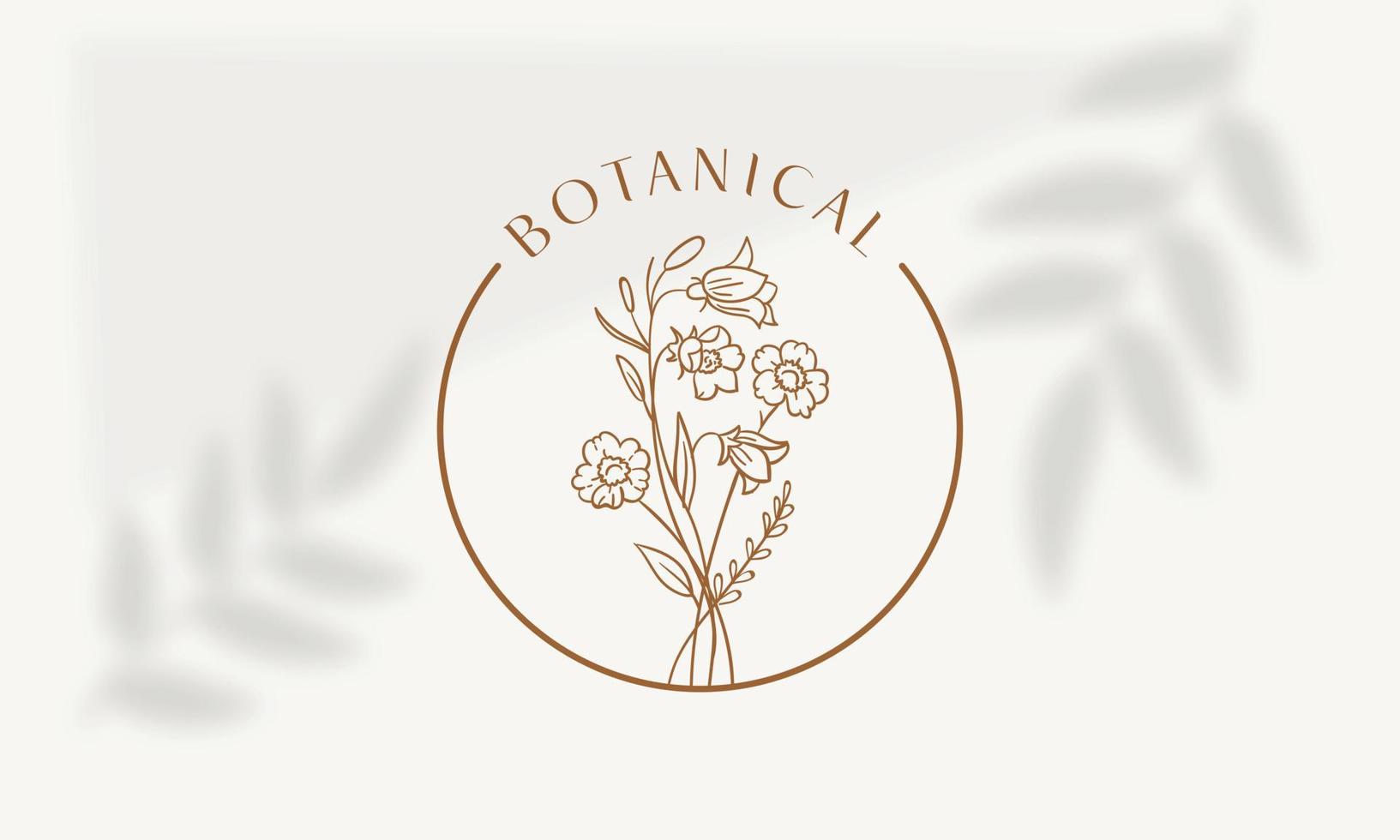 Botanical Floral element Hand Drawn Logo with Wild Flower and Leaves. Logo for spa and beauty salon, boutique, organic shop, wedding, floral designer, interior, photography, cosmetic. vector