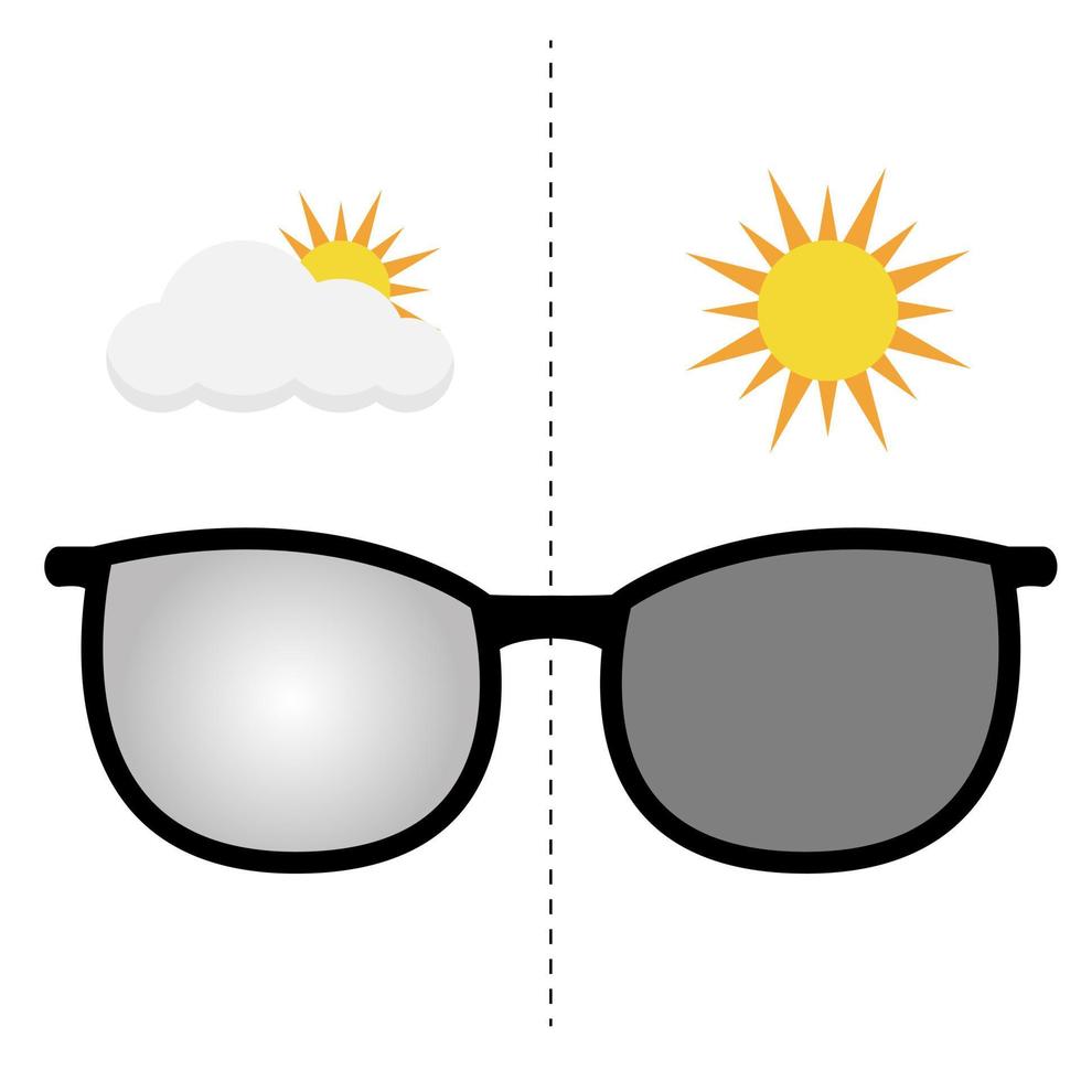 Ilustración de diseño vectorial de comparación de lentes fotocromáticas. vector