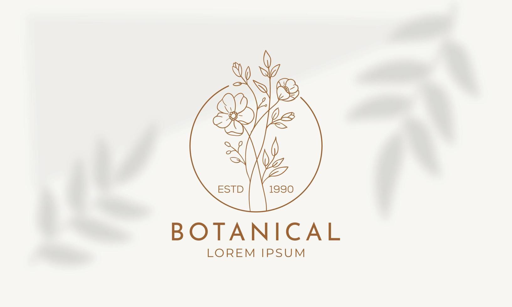 Botanical Floral element Hand Drawn Logo with Wild Flower and Leaves. Logo for spa and beauty salon, boutique, organic shop, wedding, floral designer, interior, photography, cosmetic. vector