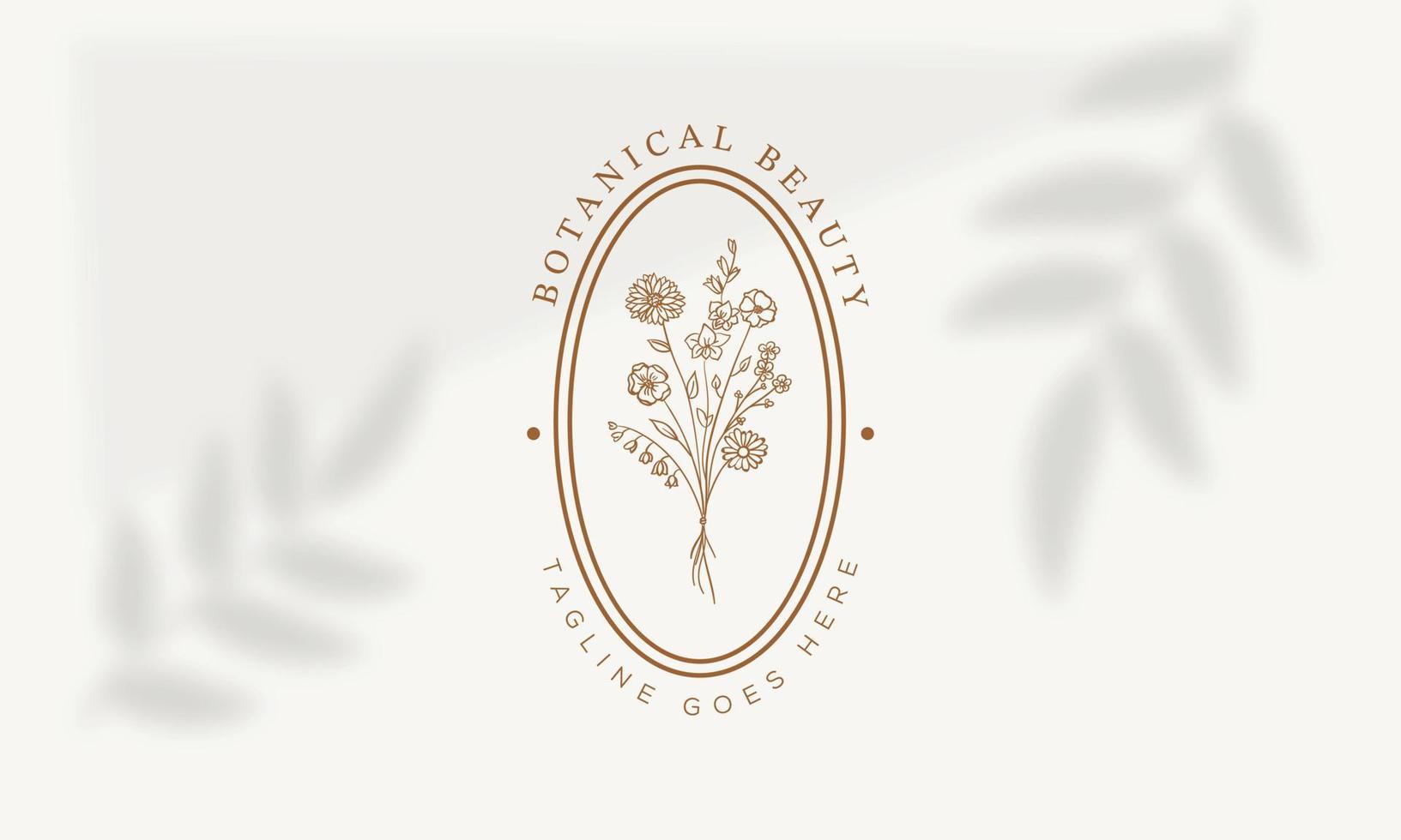 logotipo dibujado a mano con elementos florales botánicos con flores silvestres y hojas. logo para spa y salón de belleza, boutique, tienda orgánica, boda, diseñador floral, interior, fotografía, cosmética. vector