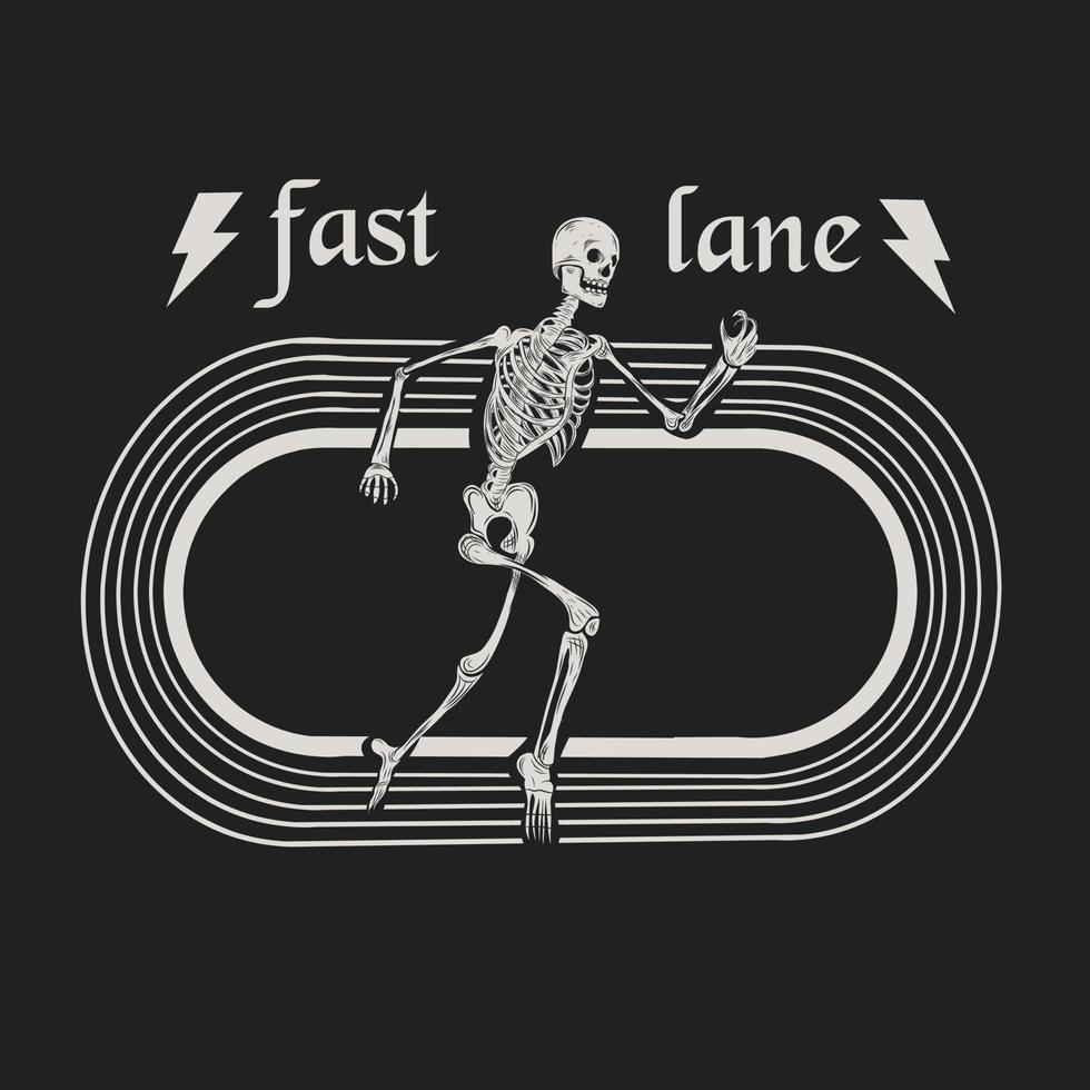 illustration vector graphic of skull running in track,fast lane design,suitable for print,background,etc.