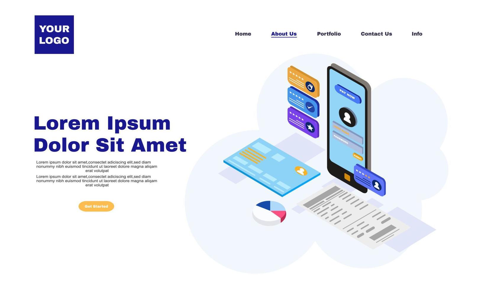 creative landing page online payment mobile phone isometric illustration vector