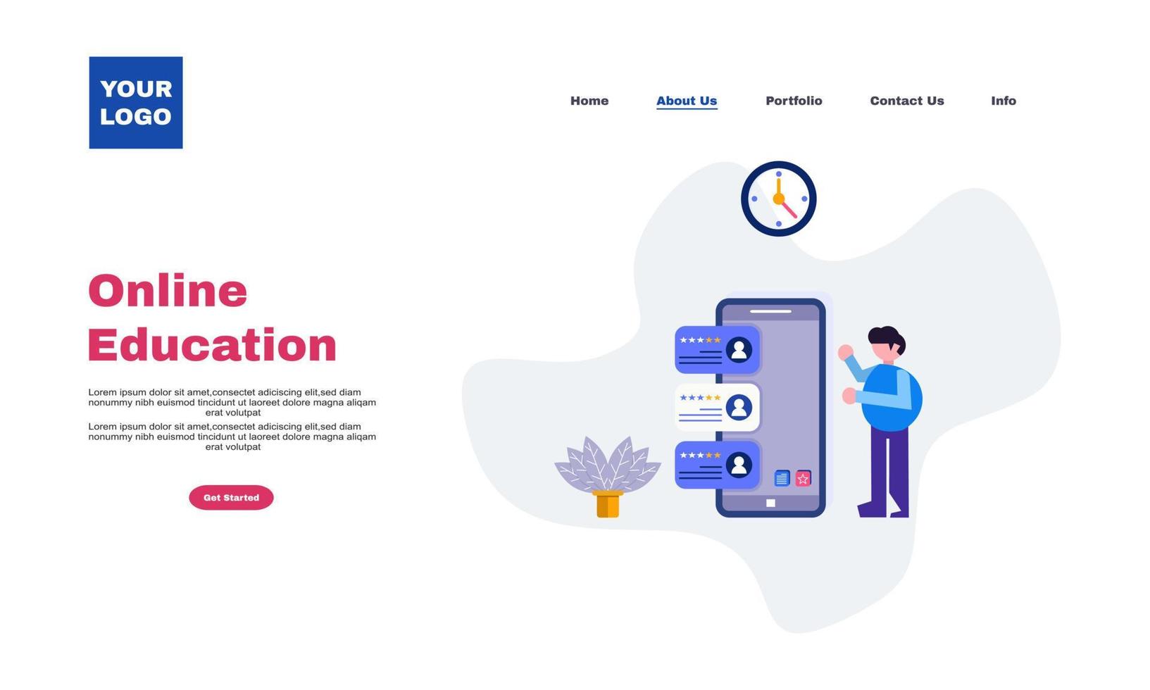 illustrator idea creative modern flat landing page template online education template vector