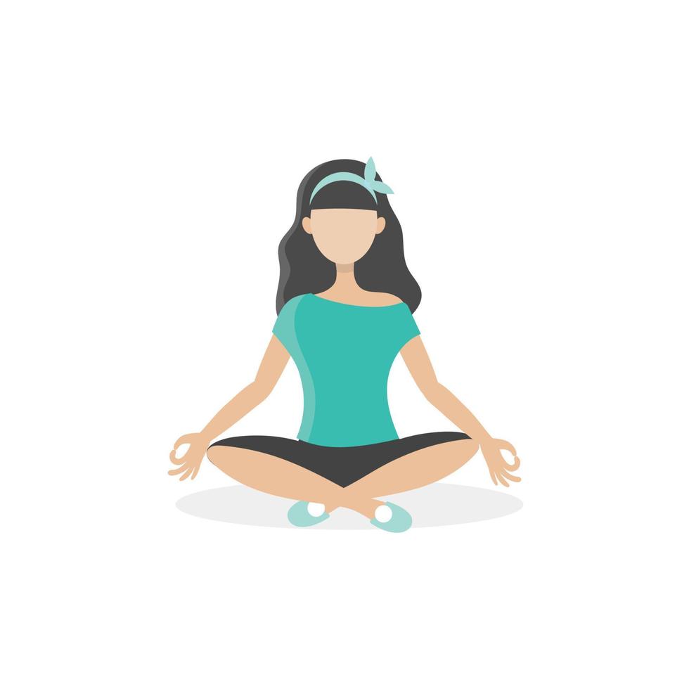 una joven ama de casa se sienta en el suelo y medita. tómese un descanso de las tareas domésticas. relajación, silencio, meditación. ilustración vectorial plana aislada en un fondo blanco vector