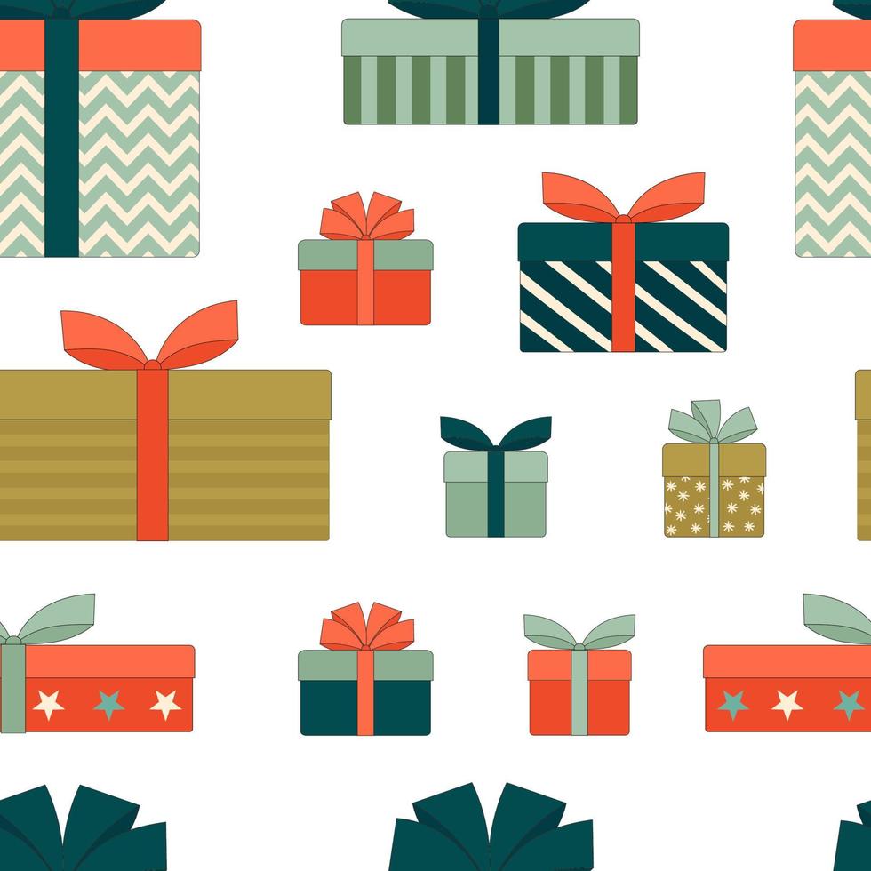 Gift boxes with bows.Christmas, new year, birthday. Seamless pattern. Flat linear vector illustration