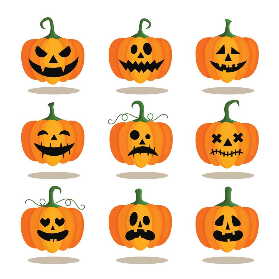 Set of nine pumpkins for Halloween with different faces 5767457 Vector ...