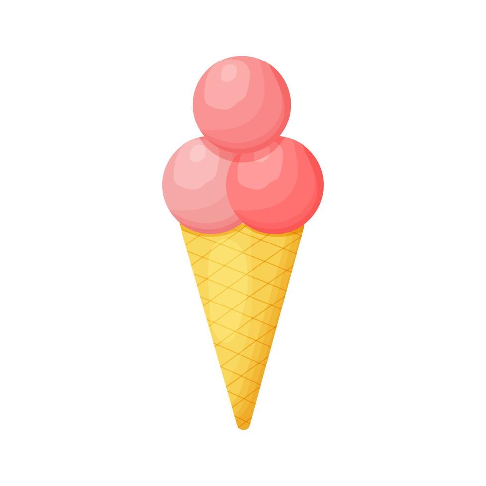 lindo helado en cono de galleta con bolas rosas en estilo escandinavo aislado en ilustración de vector de stock de fondo blanco. comida dulce, postre. impresión simple y moderna, elemento de diseño.