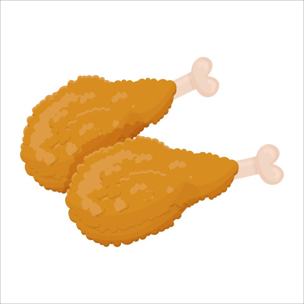 Piernas de pollo de comida rápida fritas detalladas, aisladas en fondo blanco. Comida calórica crujiente a la parrilla. composición colorida, imágenes prediseñadas, icono. ilustración vectorial vector