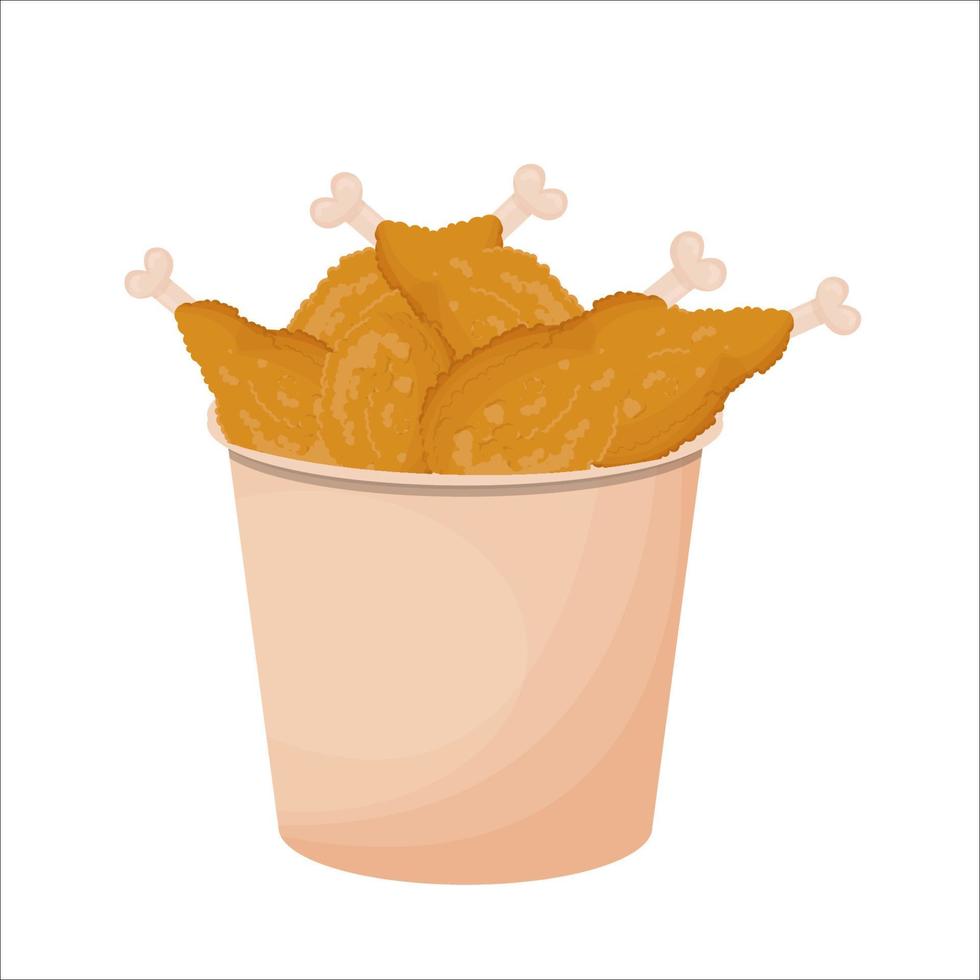 muslos de pollo fritos y crujientes en una cesta aislada de fondo blanco. comida rápida, comida para llevar, nutrición. coloridos objetos detallados en estilo plano. ilustración vectorial vector