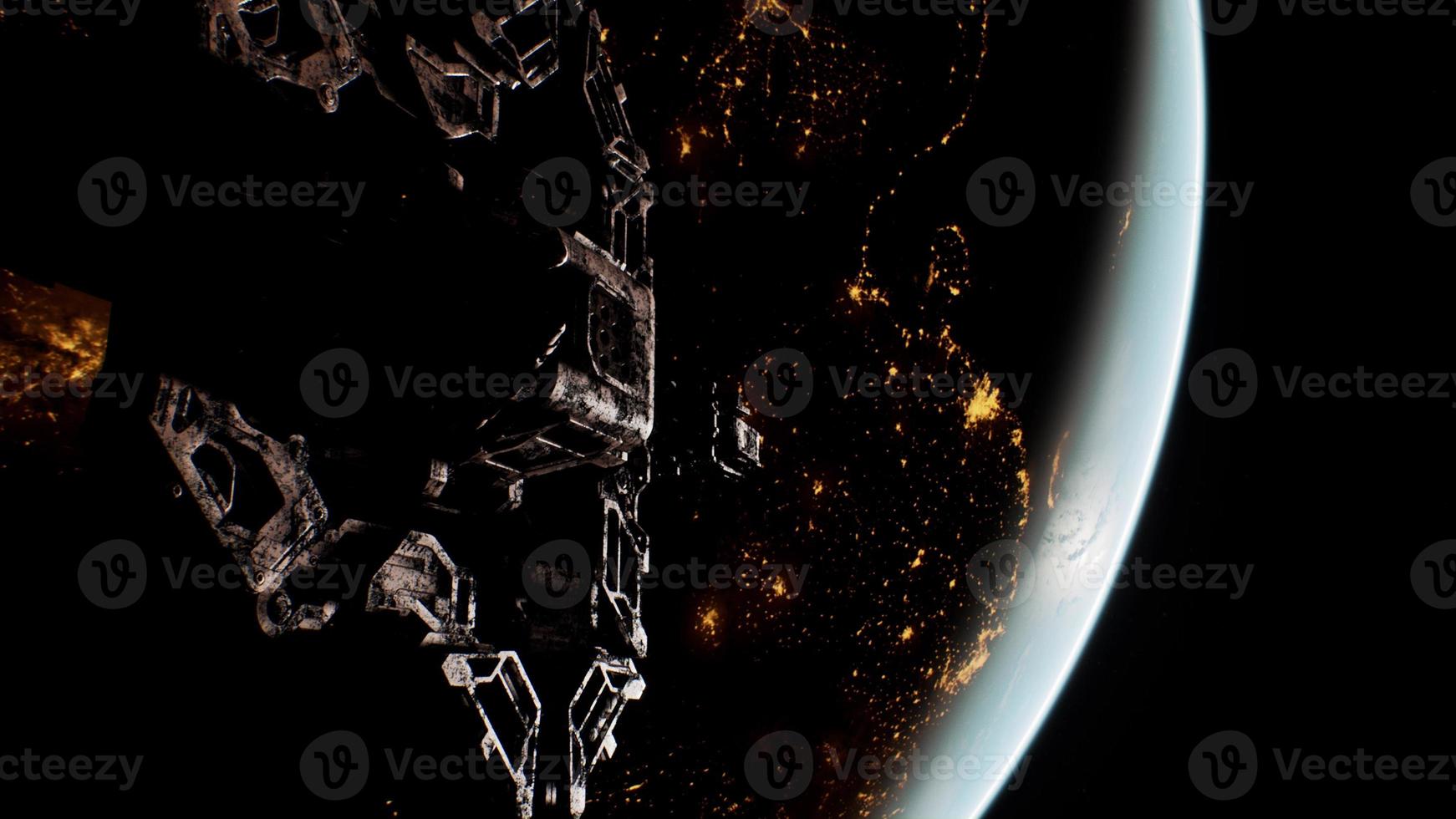 Flight Of Space Station On The Background Of The Rising Sun photo