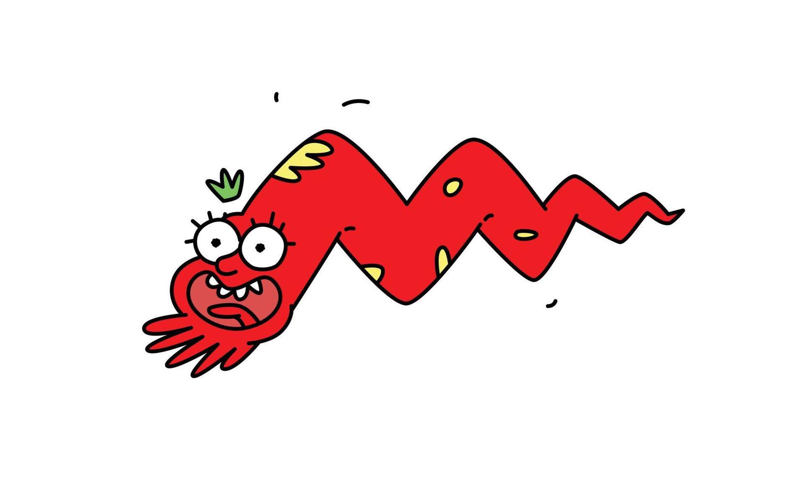 The letter M in the form of a character little worm. Vector. Flat outline style. Logo for the company. Latin letter. Company logo. Funny red snake character. vector