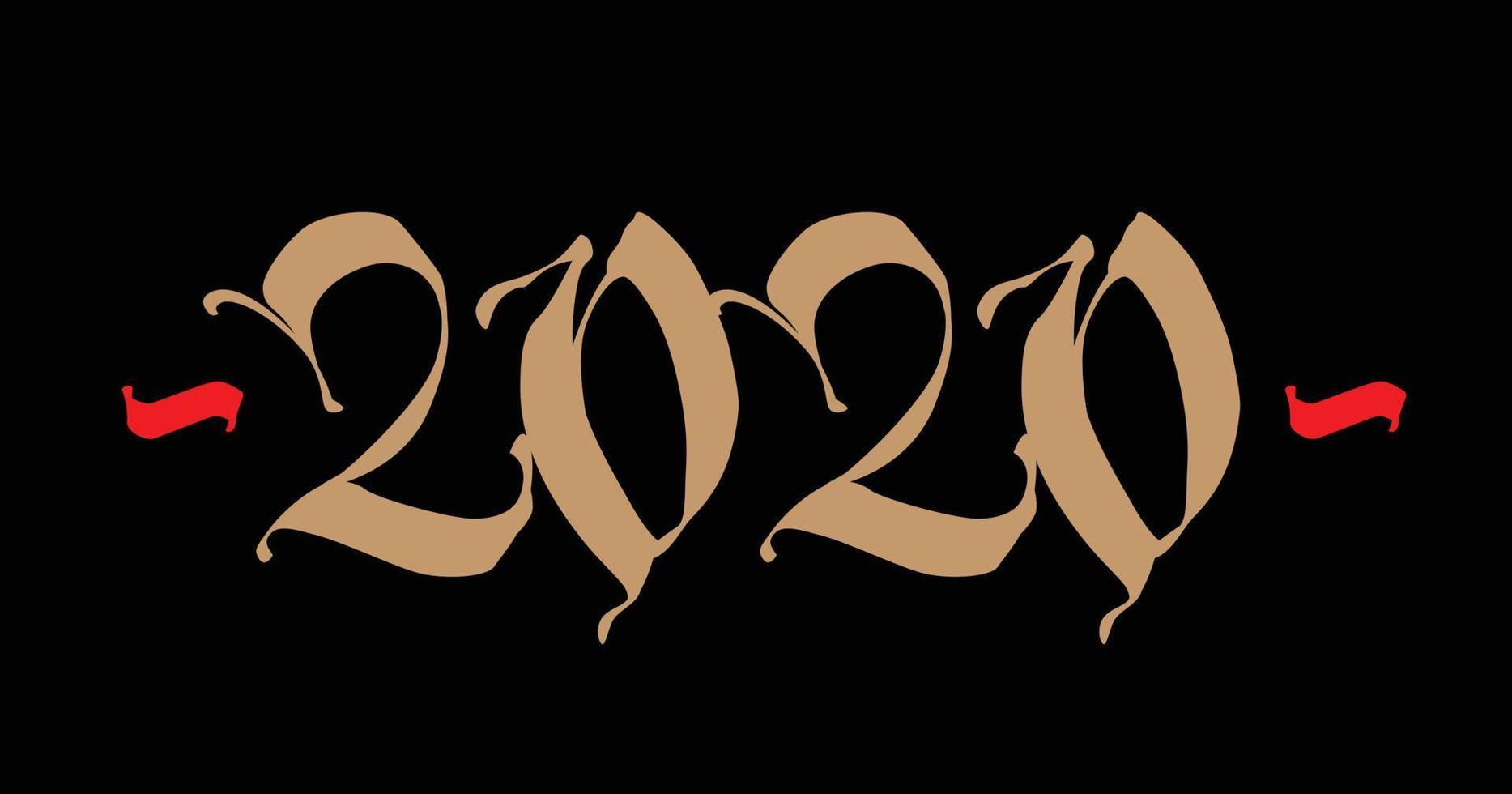 Inscription 2020, Gothic. Vector. New Year in medieval style. Golden logo on a black background. vector