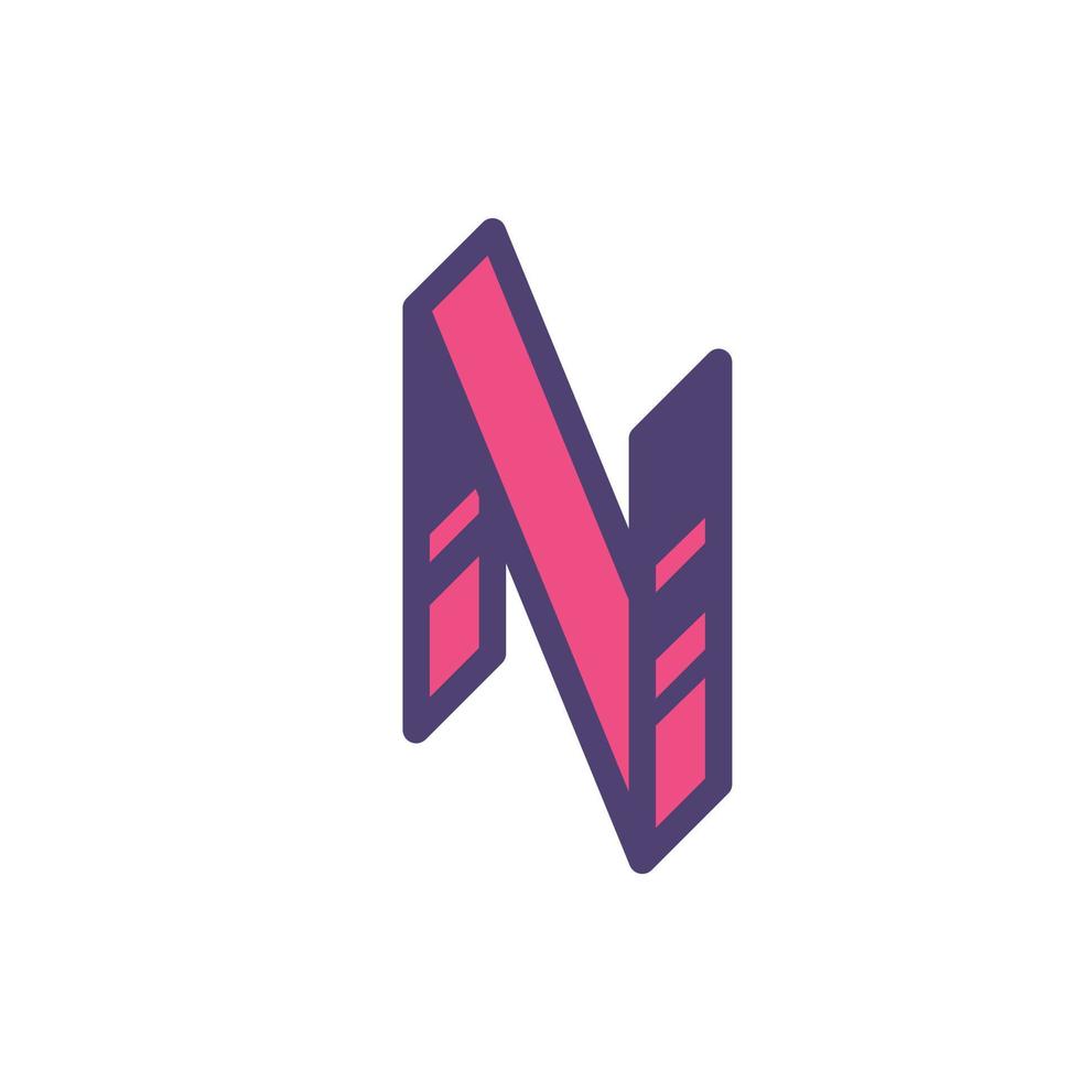 Logo, sign of the letter N. Vector. Linear, outline icon. Isometry, 3D. Colored capital flat letter. Brand company. The symbol is isolated on a white background. Element from the alphabet set. vector