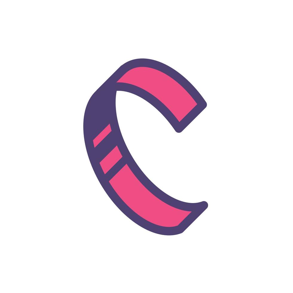 Logo, sign of the letter C. Vector. Linear, outline icon. Isometry, 3D. Colored capital flat letter. Brand company. The symbol is isolated on a white background. Element from the alphabet set. vector