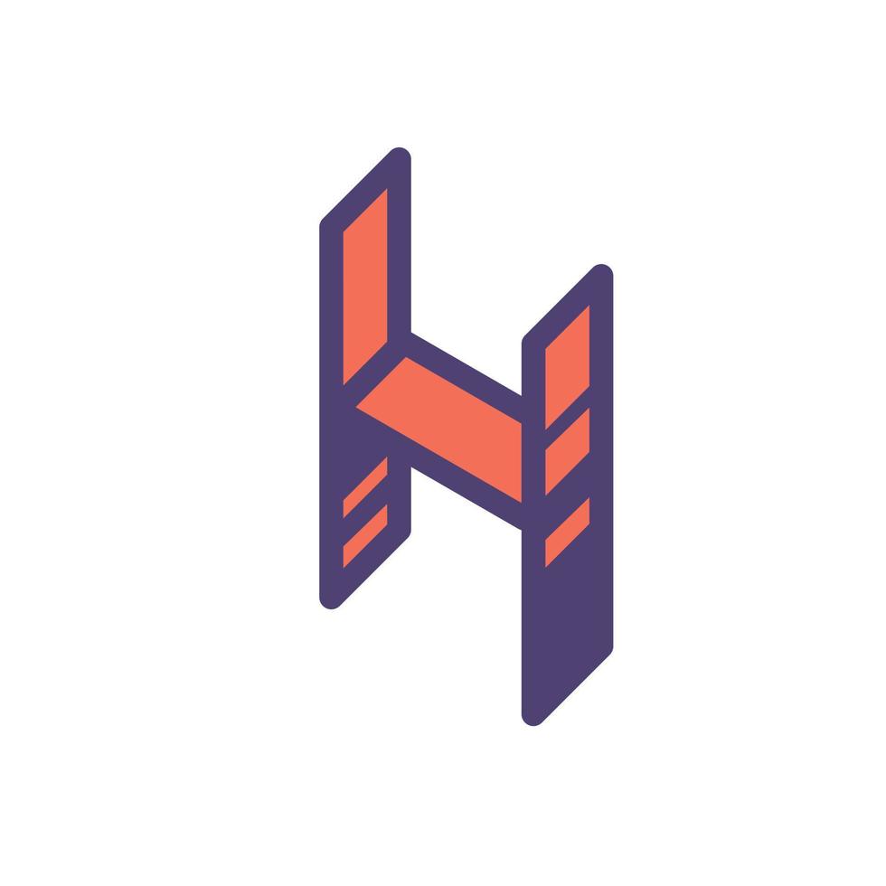 Logo, sign of the letter H. Vector. Linear, outline icon. Isometry, 3D. Colored capital flat letter. Brand company. The symbol is isolated on a white background. Element from the alphabet set. vector