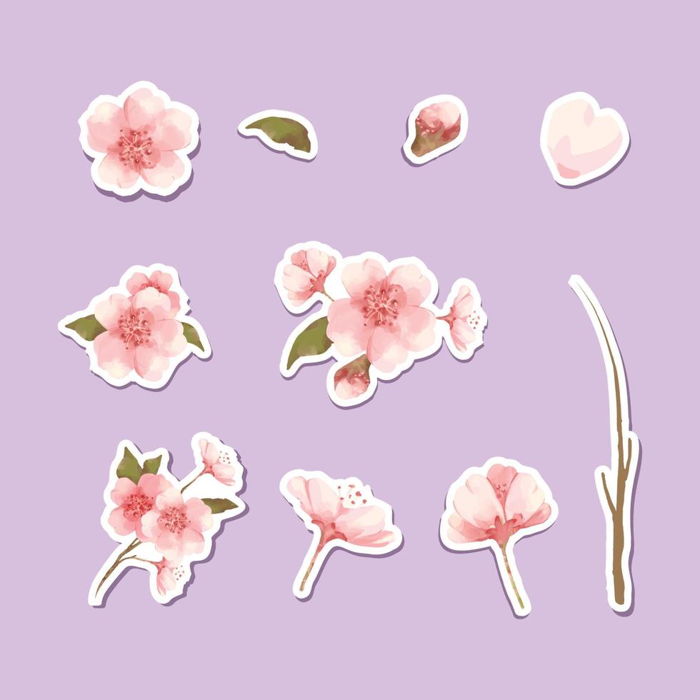 Beautiful Cherry Blossom Sticker Pack vector