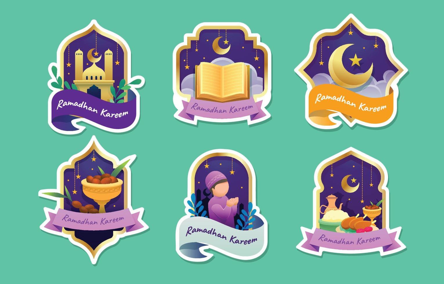 Cute Fasting Month Sticker Set vector