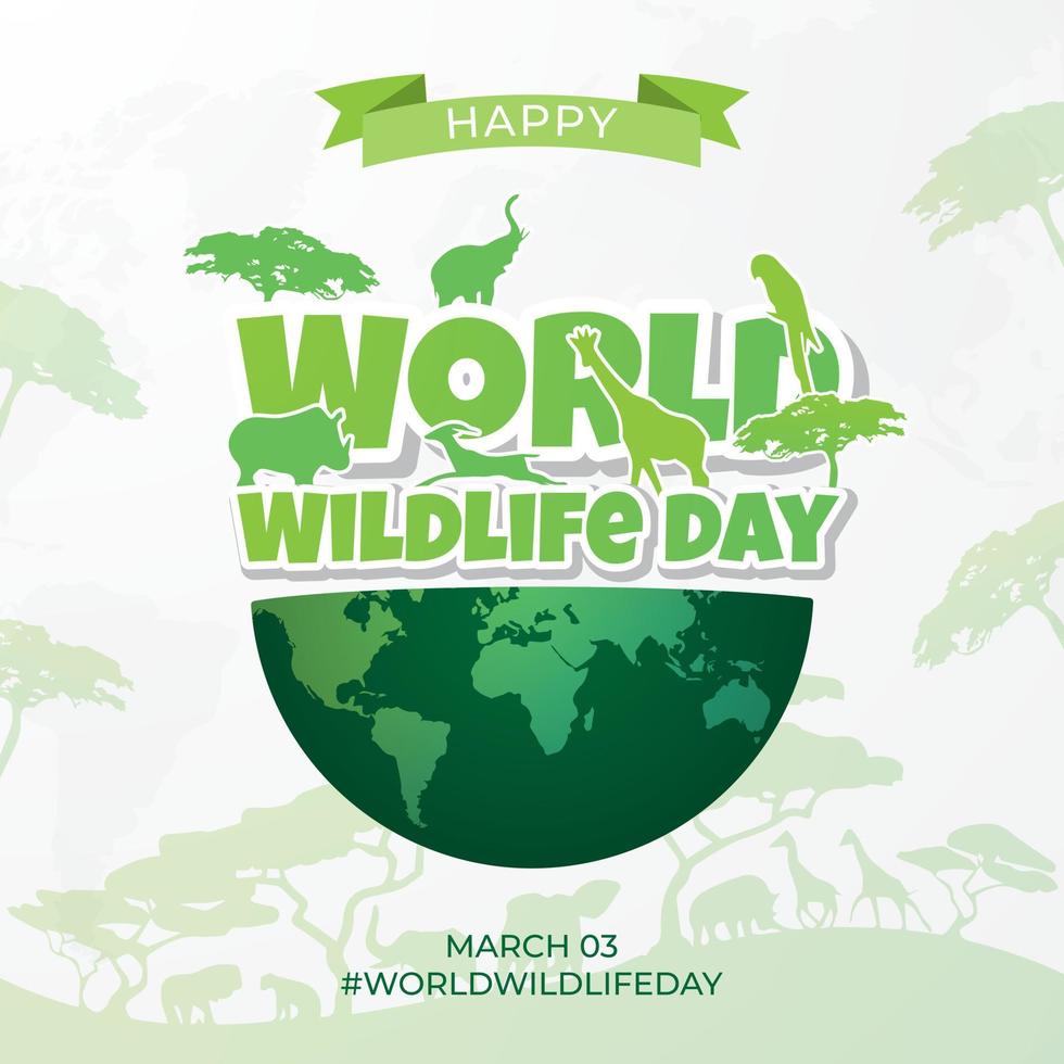 March 3td World Wildlife Day illustration on maps background design vector