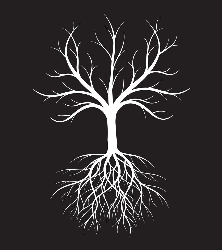 Shape of white Tree with roots. Vector outline Illustration. Plant in Garden.