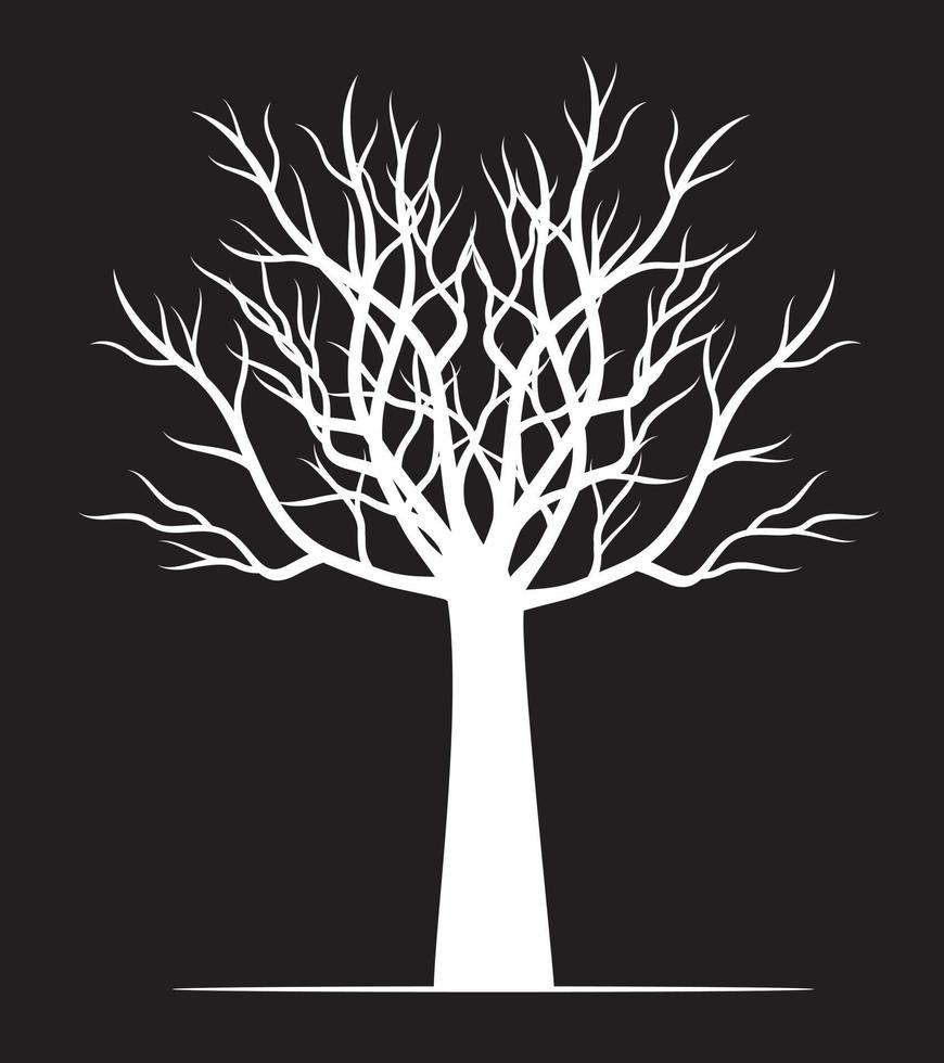 árbol blanco sobre fondo negro. ilustración de contorno vectorial. planta en jardín. vector