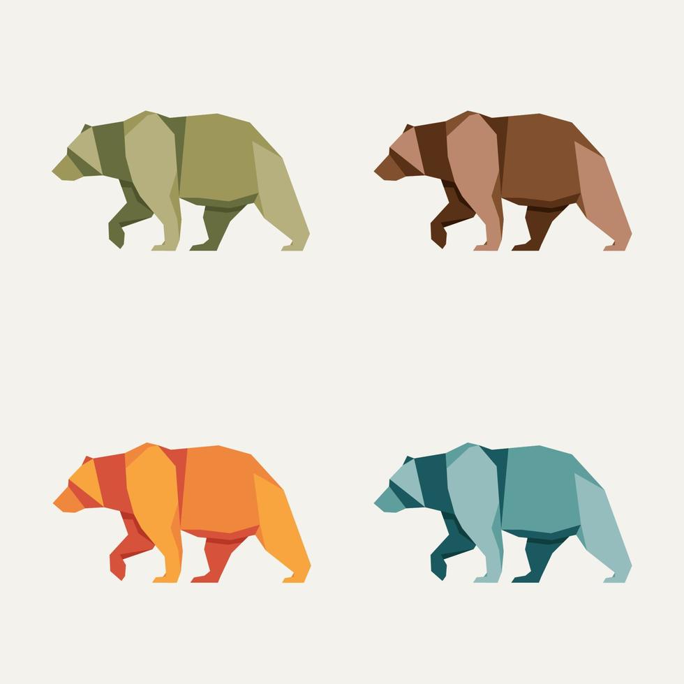 set of grizzly bear low poly logo design  image vector