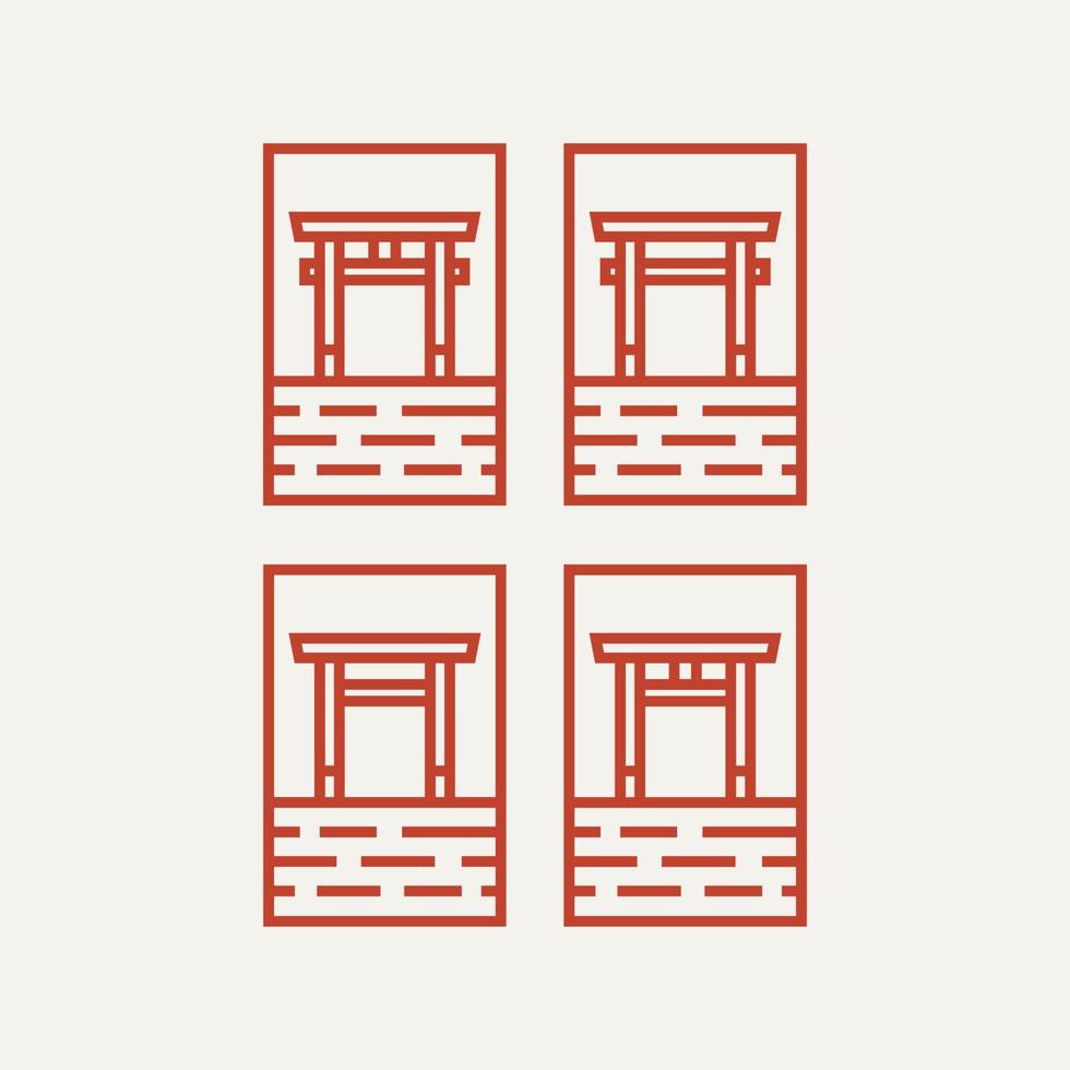 conjunto de diseño de logotipo de arte de línea simple de puerta torii vector