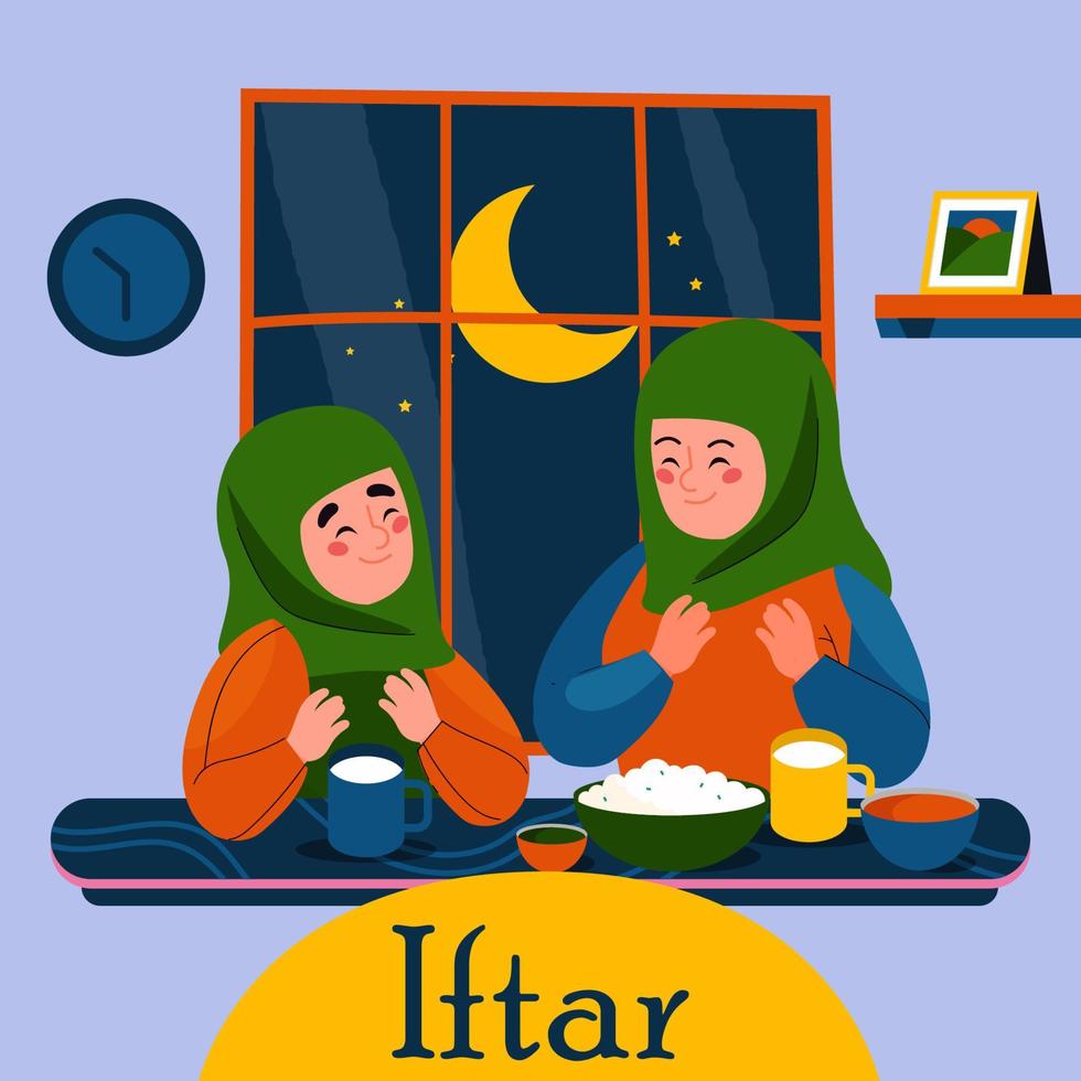 Praying Preparation for Iftar vector