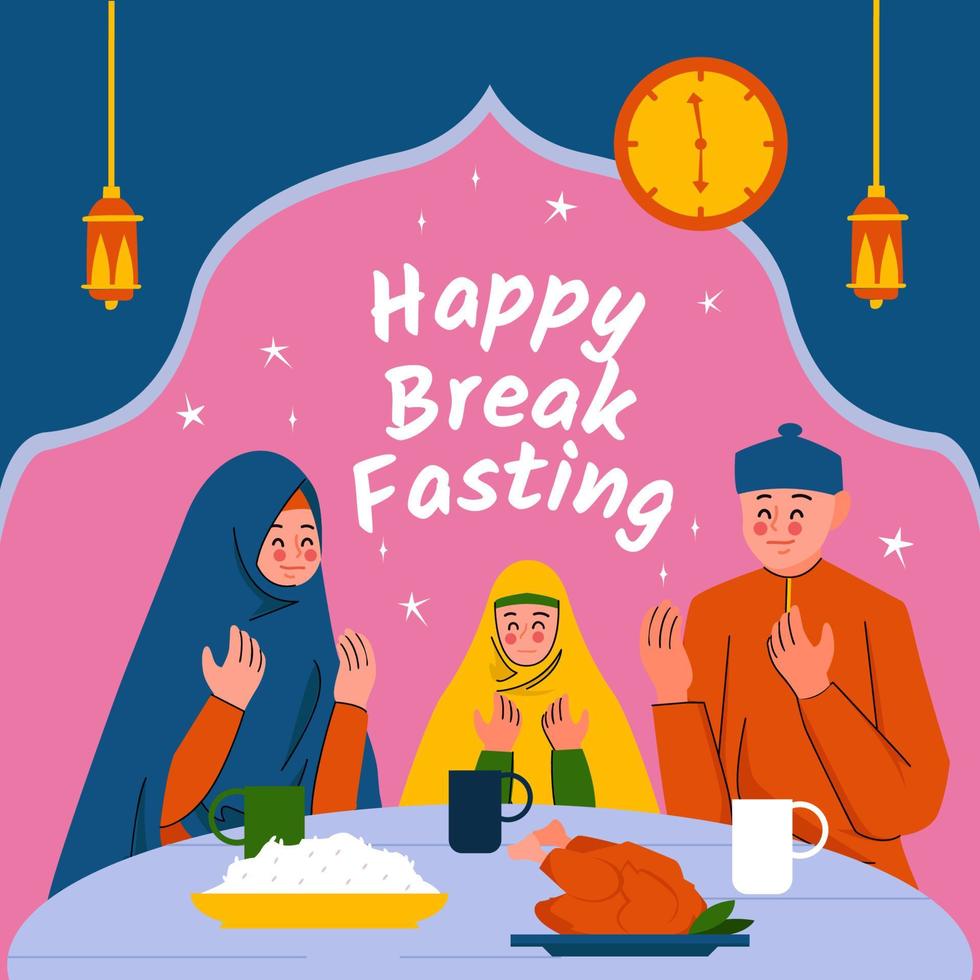 Muslim Family Praying For Iftar vector