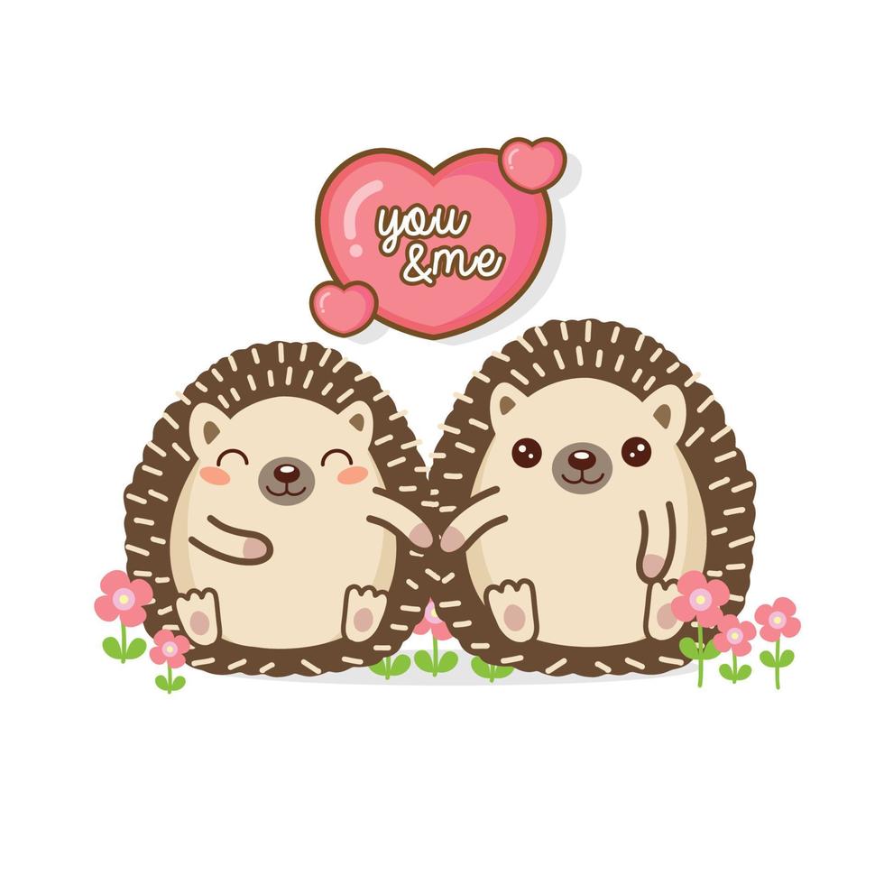 Cute couple Hedgehog fall in love. Hand drawn cartoon animal character. vector